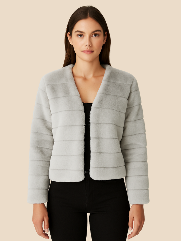 Women’s Faux Fur Short Jacket – Soft Plush Cropped Winter Coat