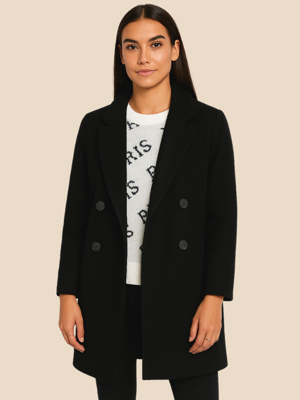Women’s Double-Breasted Wool Blend Blazer Coat – Classic Longline Jacket