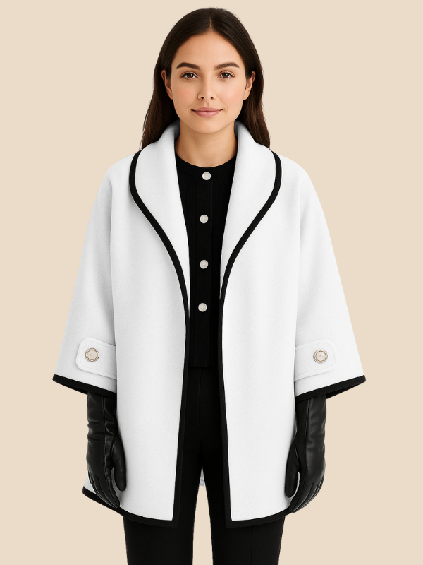 Women’s Hooded Wool Blend Cape Coat – Elegant Button Poncho Jacket