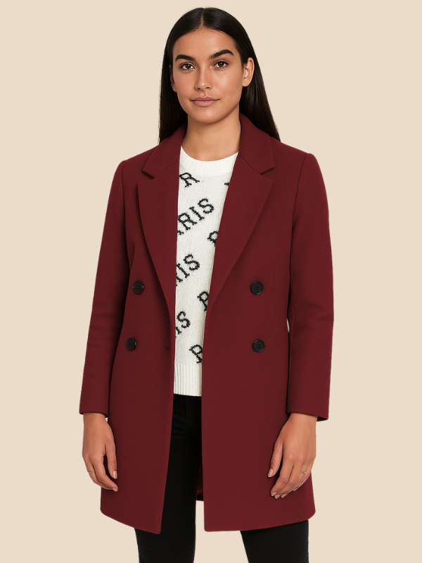 Women’s Double-Breasted Wool Blend Blazer Coat – Classic Longline Jacket