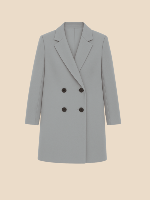 Women’s Double-Breasted Wool Blend Blazer Coat – Classic Longline Jacket