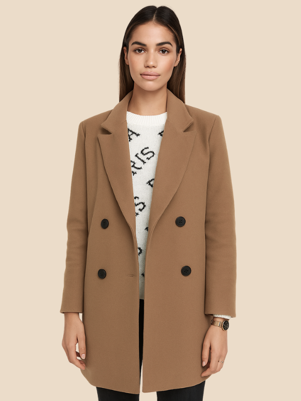Women’s Double-Breasted Wool Blend Blazer Coat – Classic Longline Jacket