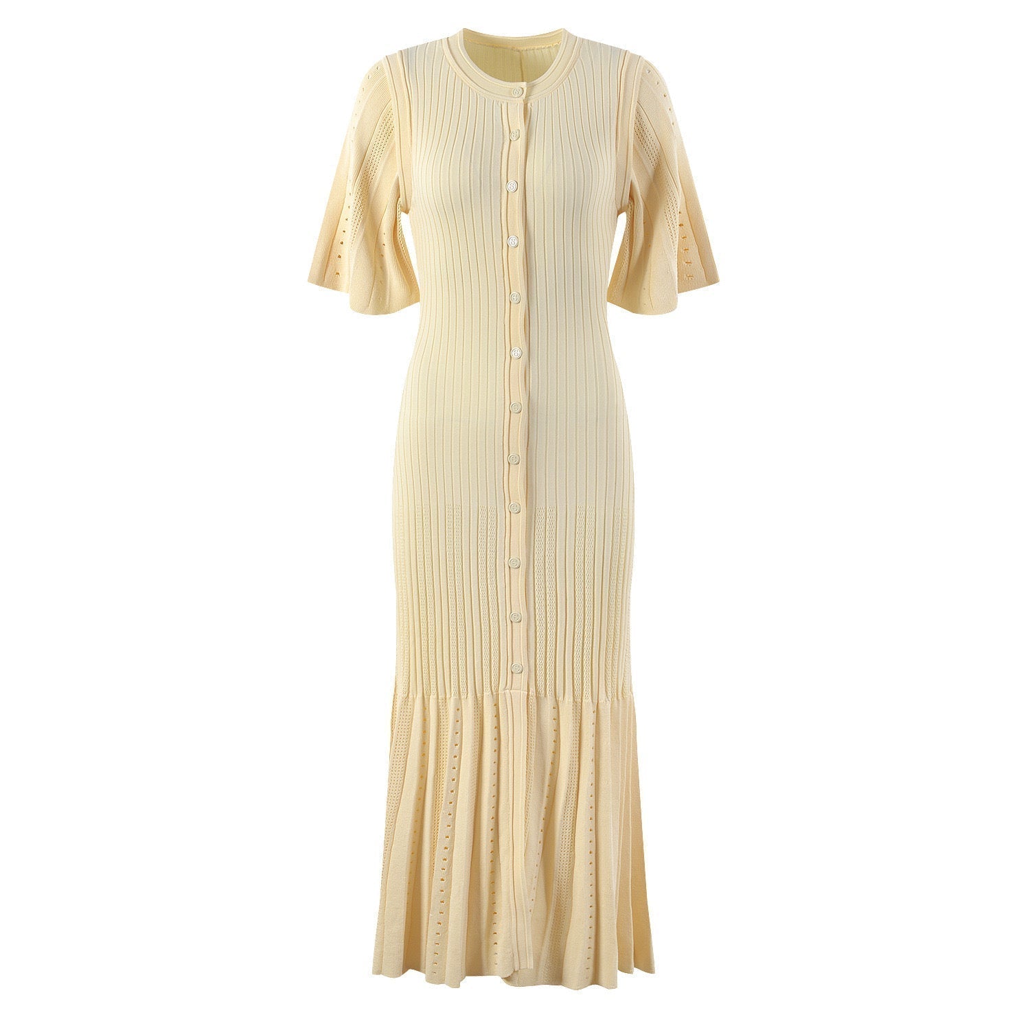 Elegant Ribbed Knit Midi Dress with Flared Hem