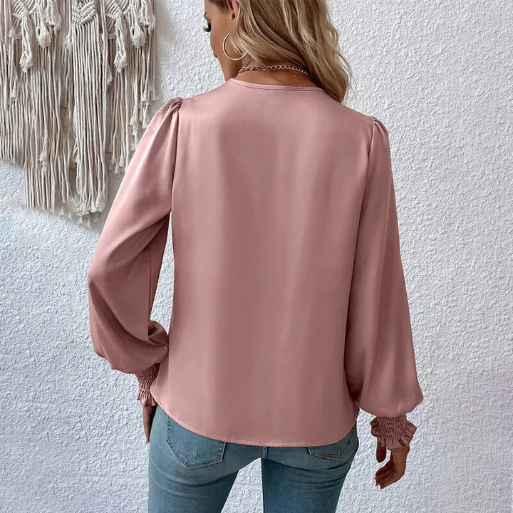 Elegant Draped V-Neck Long Sleeve Blouse for Women