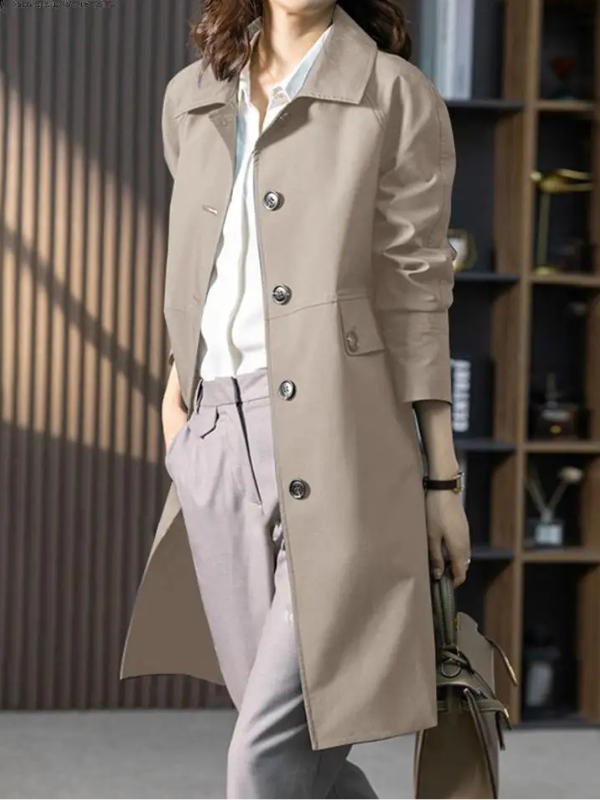 Classic Long Button Trench Coat