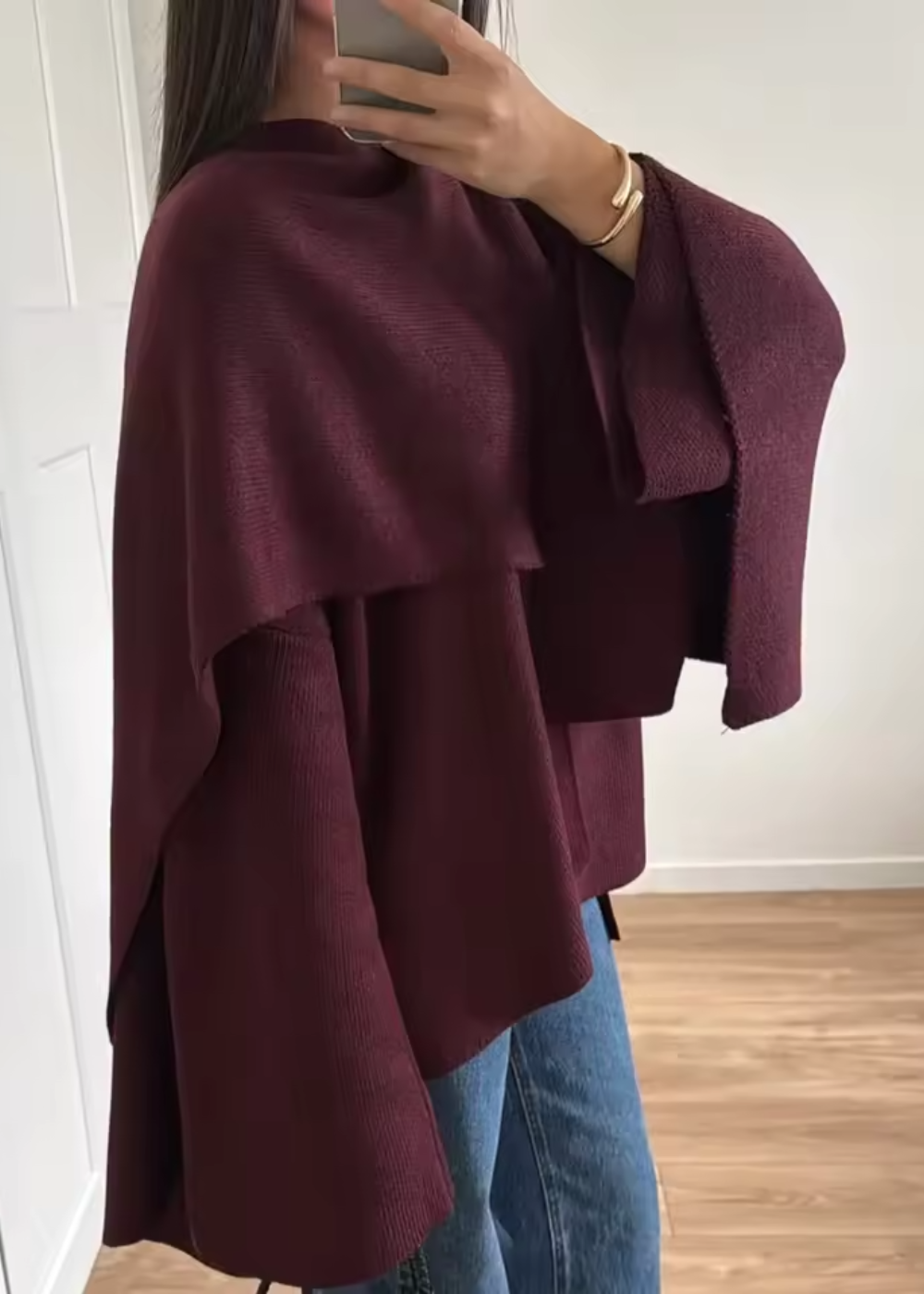 Layered Wool Poncho Coat for Women