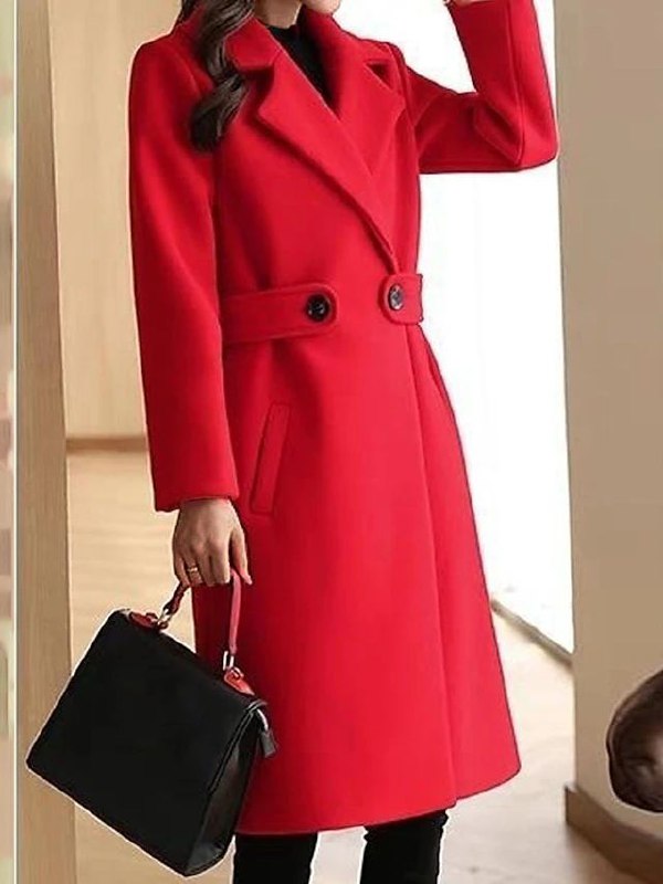 Classic Wool-Blend Long Coat with Lapel Collar