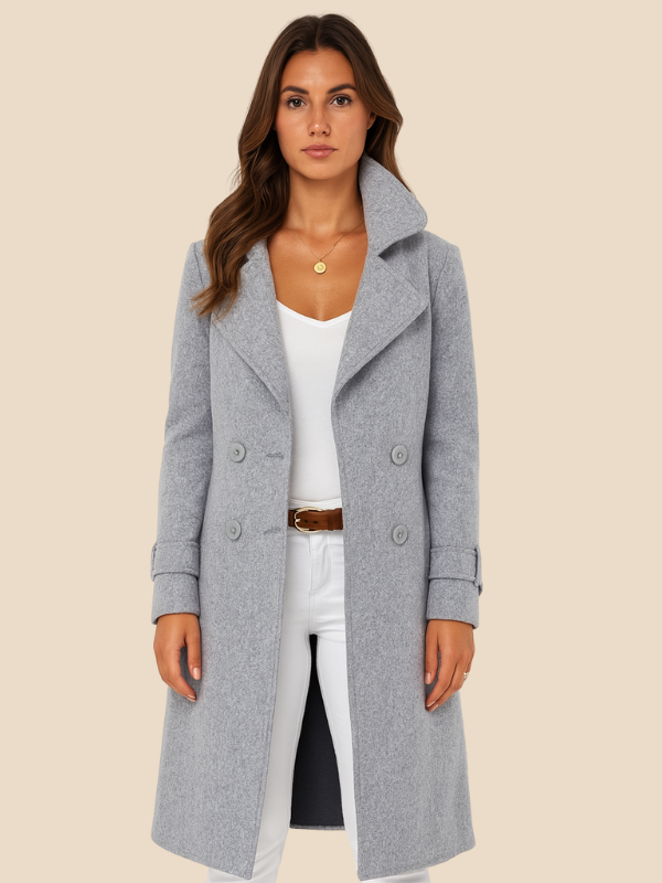 Double-Breasted Wool Blend Coat