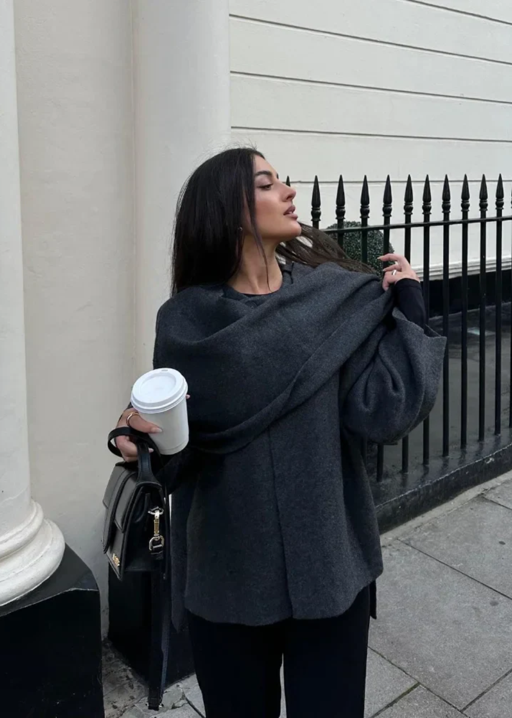 Layered Wool Poncho Coat for Women