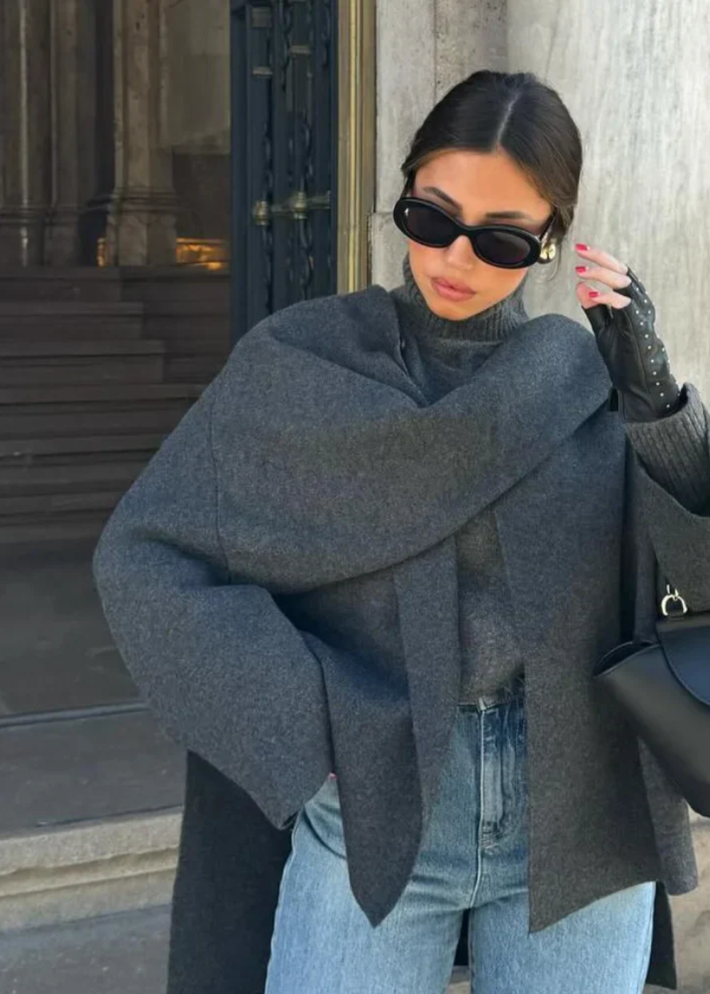 Layered Wool Poncho Coat for Women