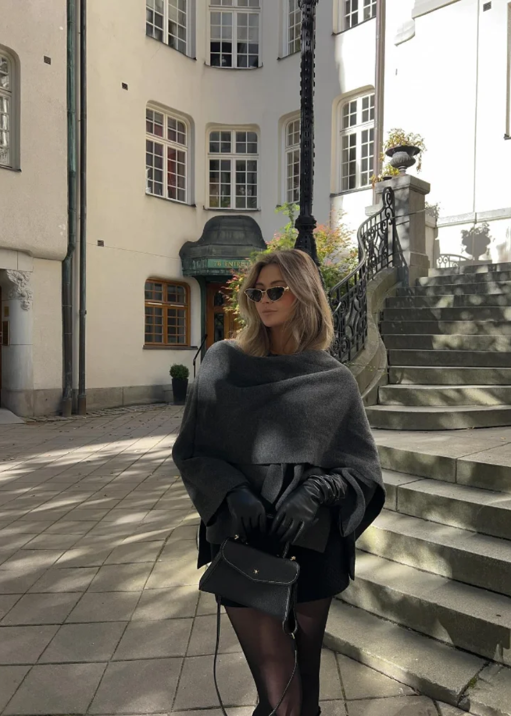 Cape-Style Wool Jacket with Oversized Scarf Collar