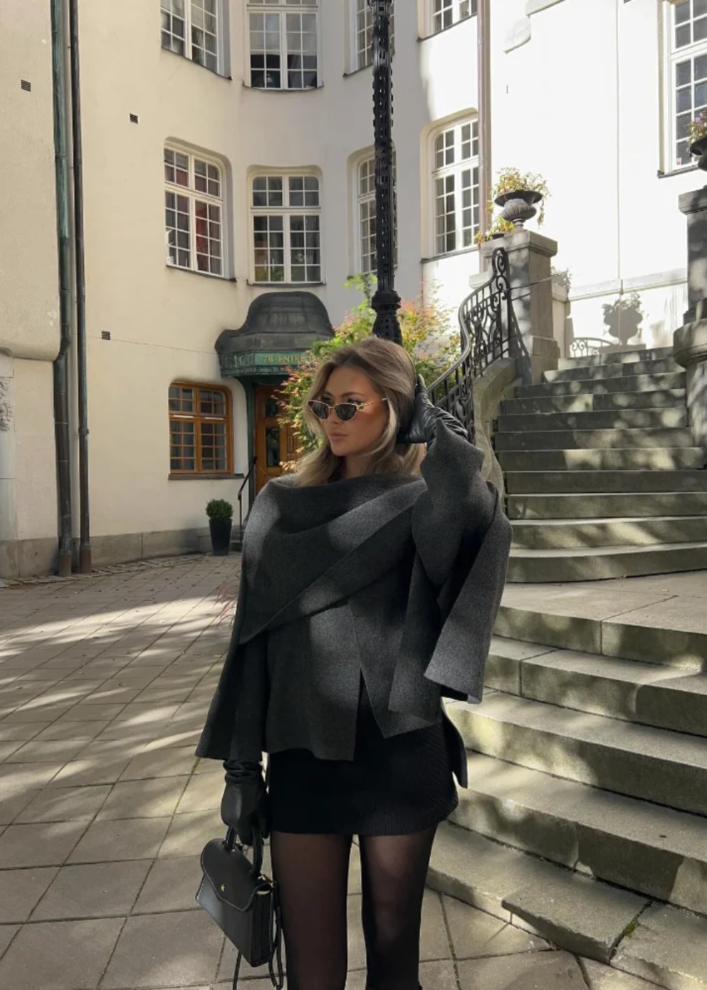 Layered Wool Poncho Coat for Women