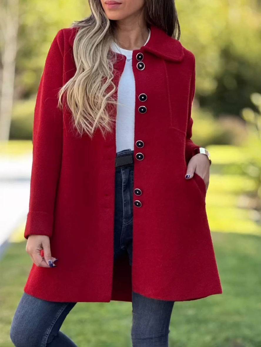 Classic Wool-Blend Button Coat with Collared Design