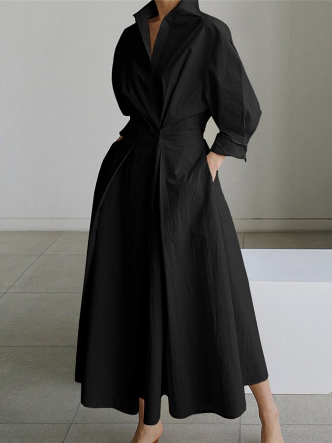 Long-Sleeve Belted Maxi Shirt Dress for Women