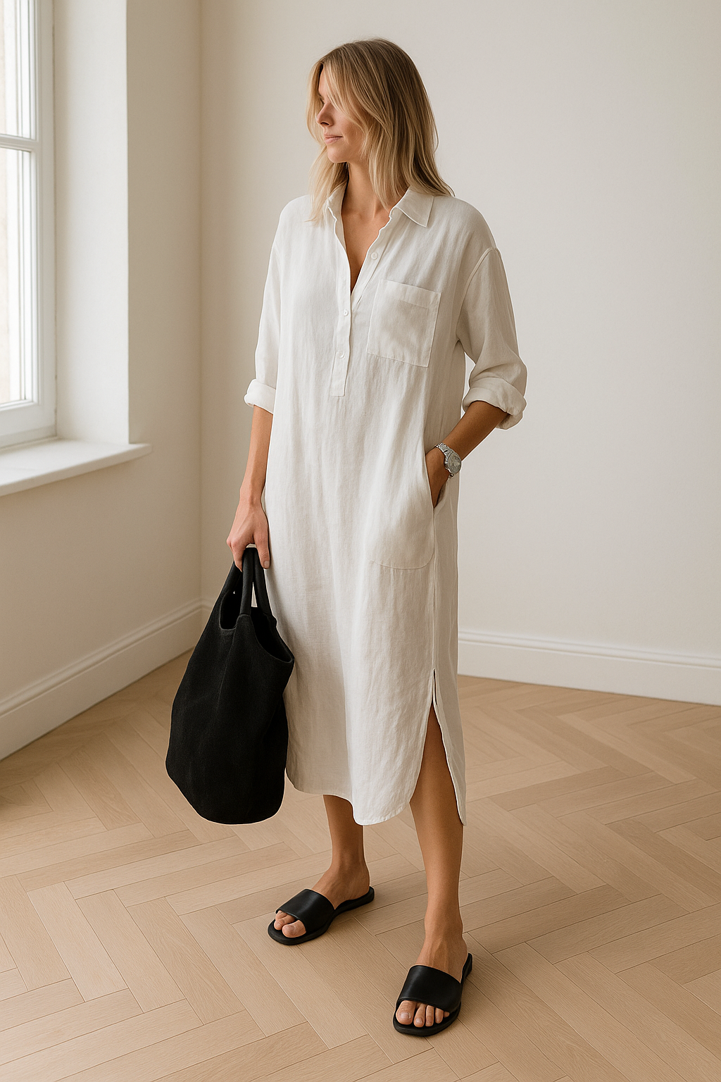 Casual Linen Shirt Dress for Women