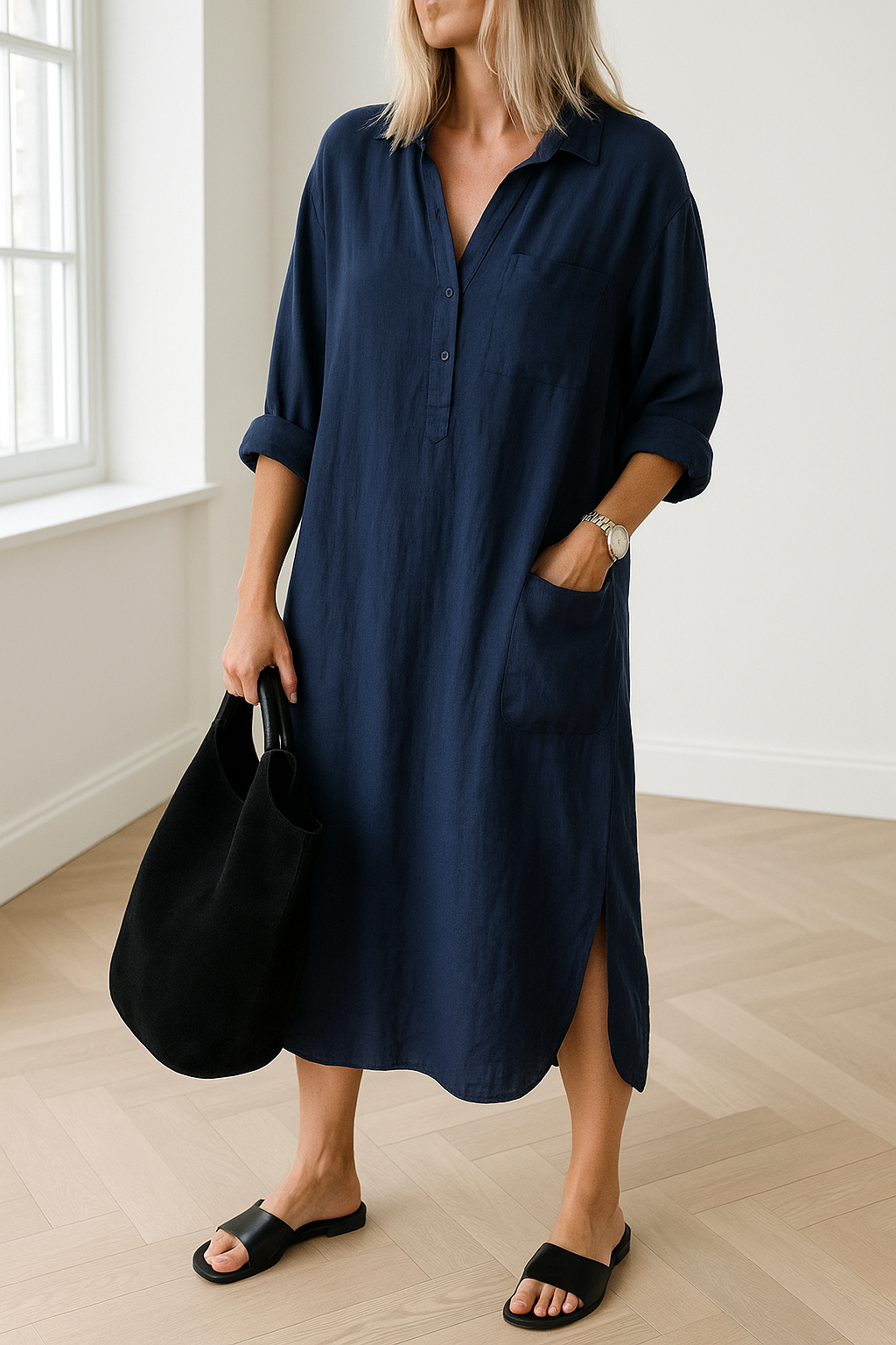 Casual Linen Shirt Dress for Women