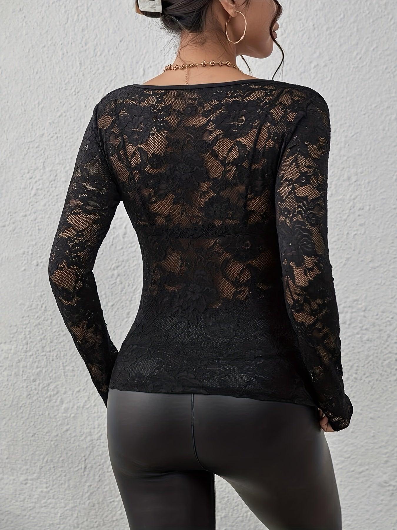 Elegant Long Sleeve Lace V-Neck Blouse for Women