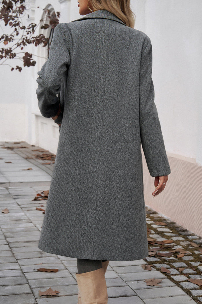 Single-Breasted Long Wool-Blend Coat with Lapel Collar