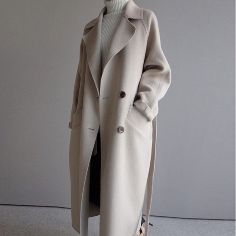 Oversized Wool-Blend Belted Coat with Wide Lapel