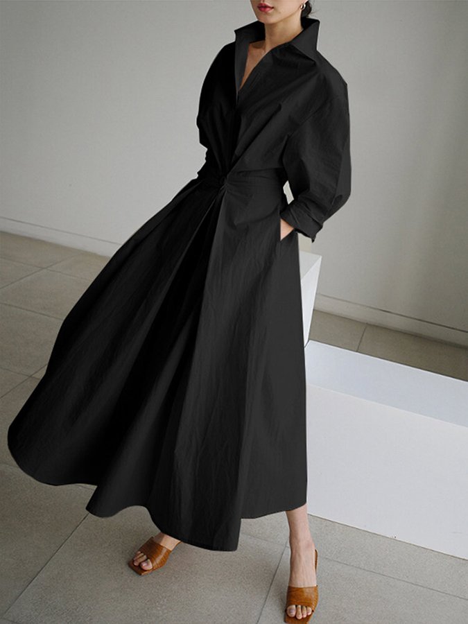 Long-Sleeve Belted Maxi Shirt Dress for Women