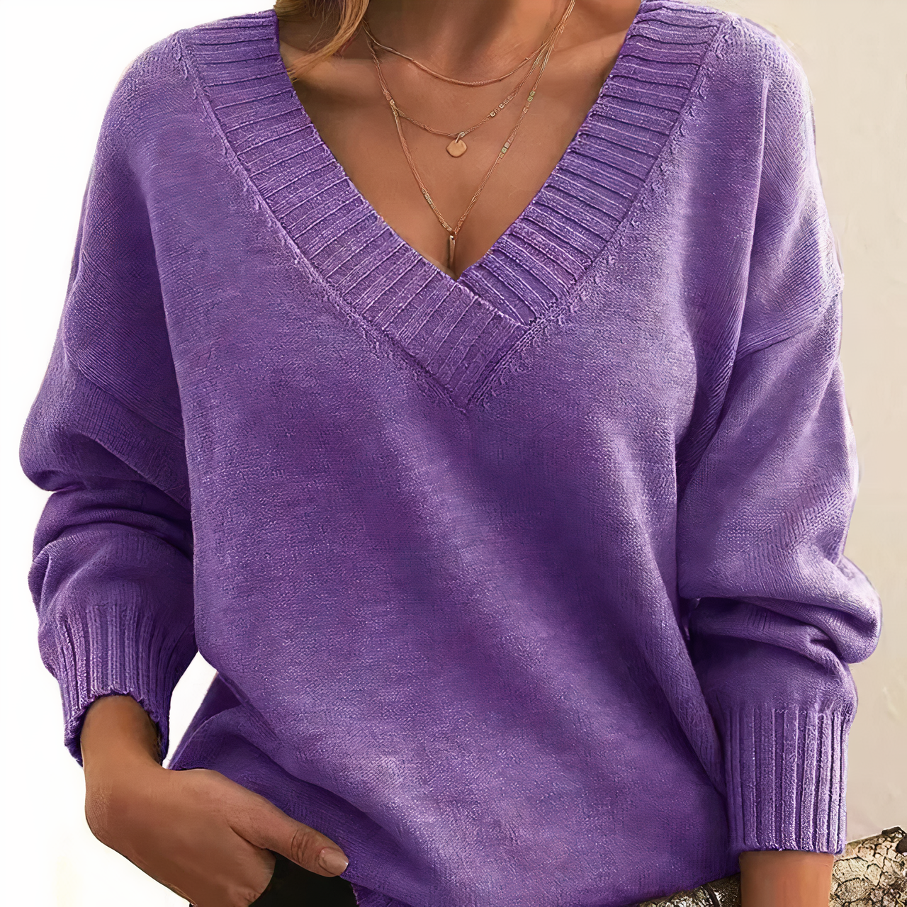 Classic V-Neck Knitted Sweater for Women