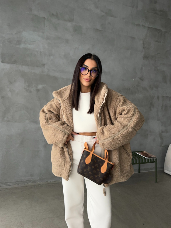 Oversized Sherpa Fleece Zip Jacket for Women