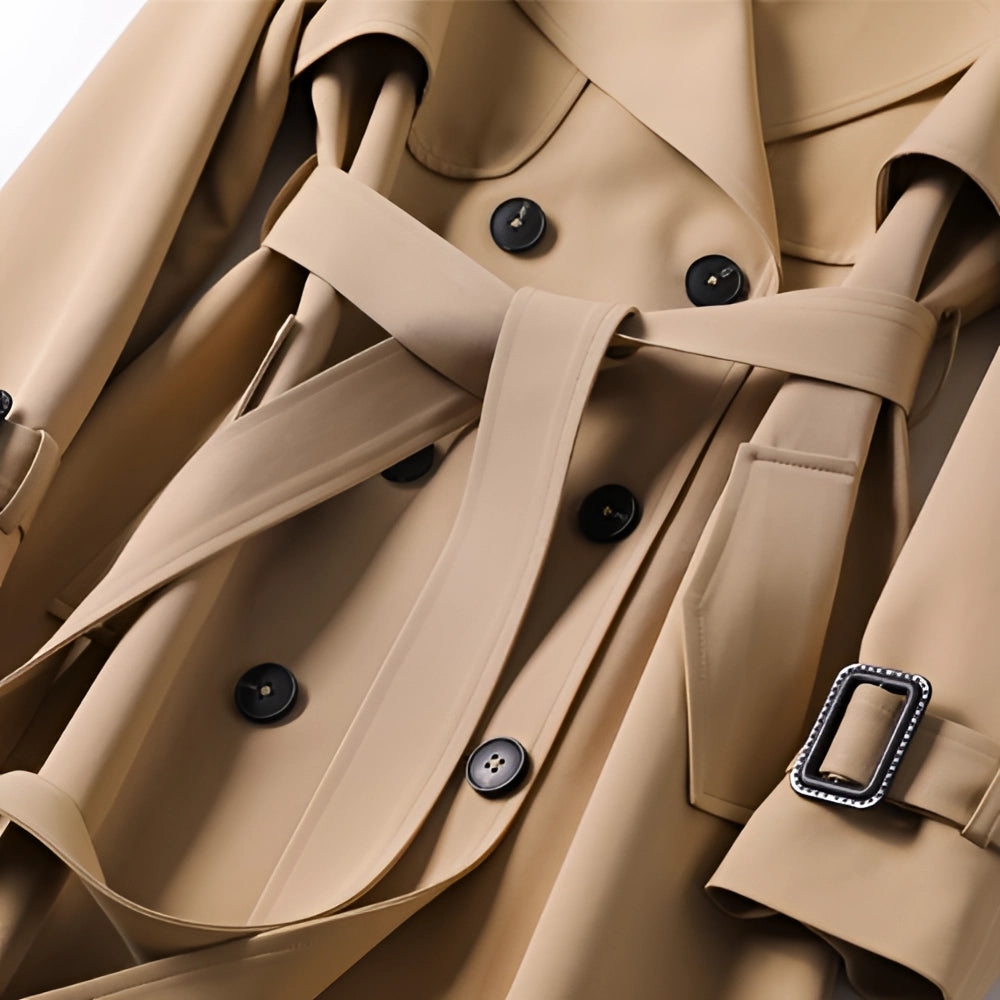 Classic Double-Breasted Long Trench Coat with Belt