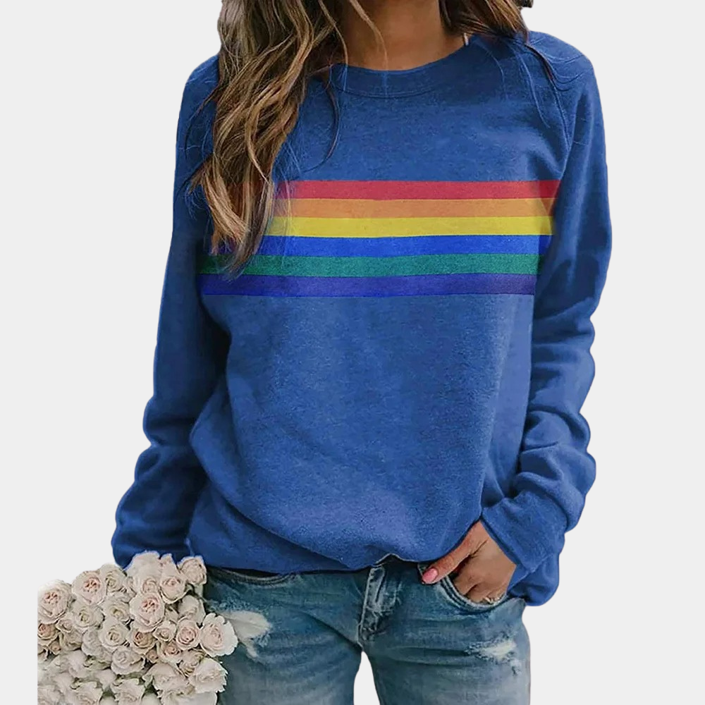 Rainbow Stripe Pullover Sweatshirt for Women