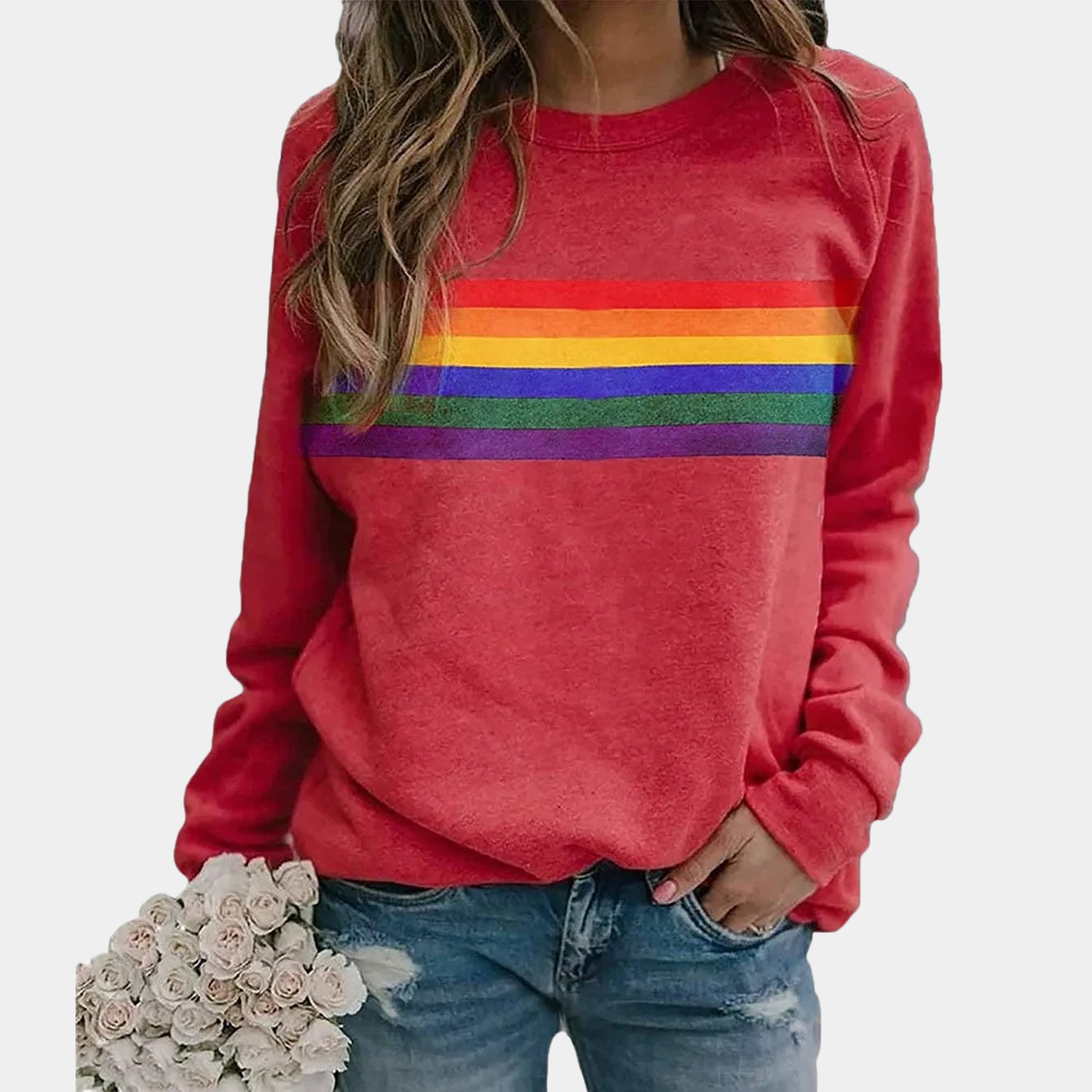Rainbow Stripe Pullover Sweatshirt for Women