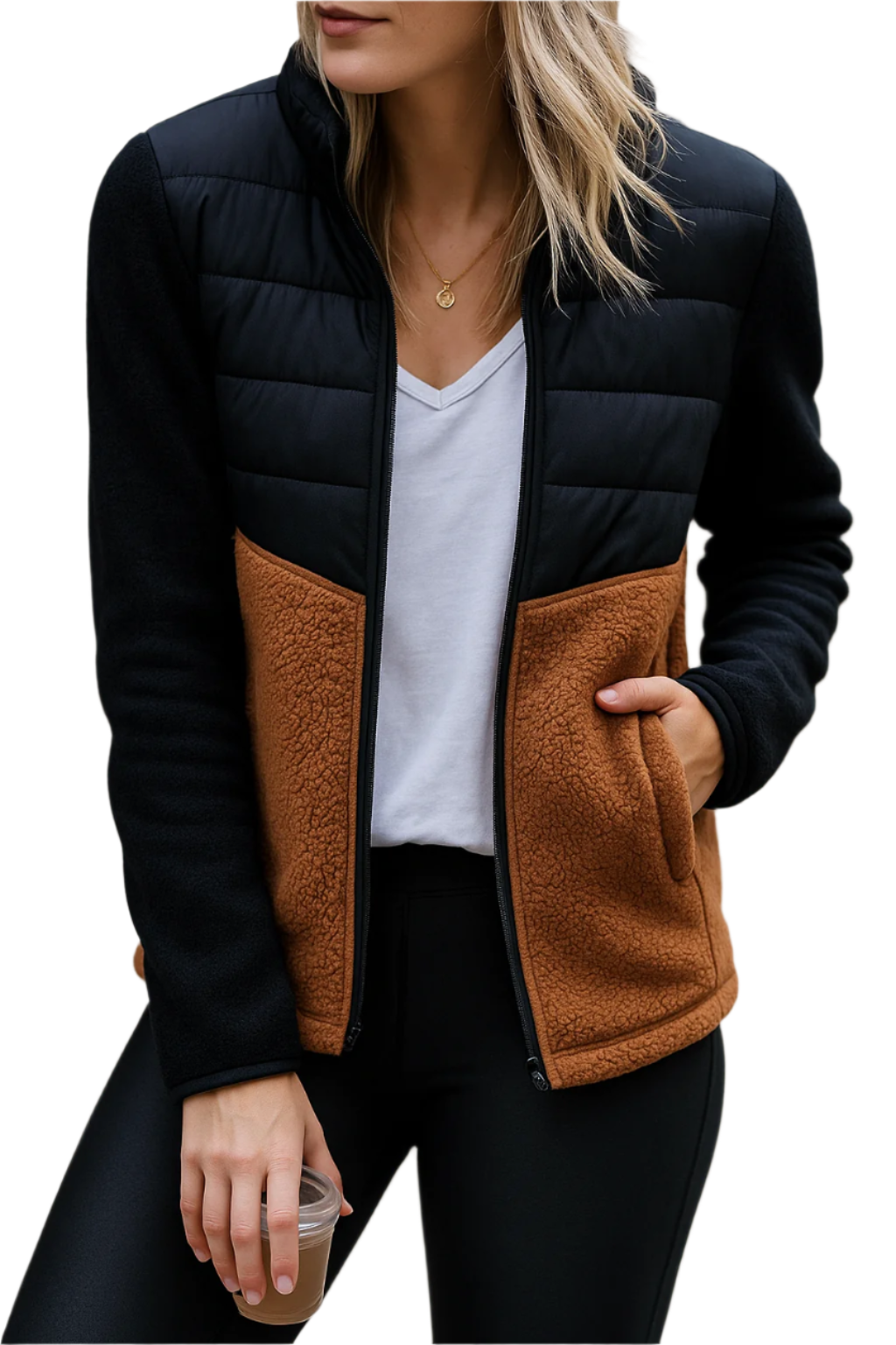 Color Block Fleece Jacket for Women