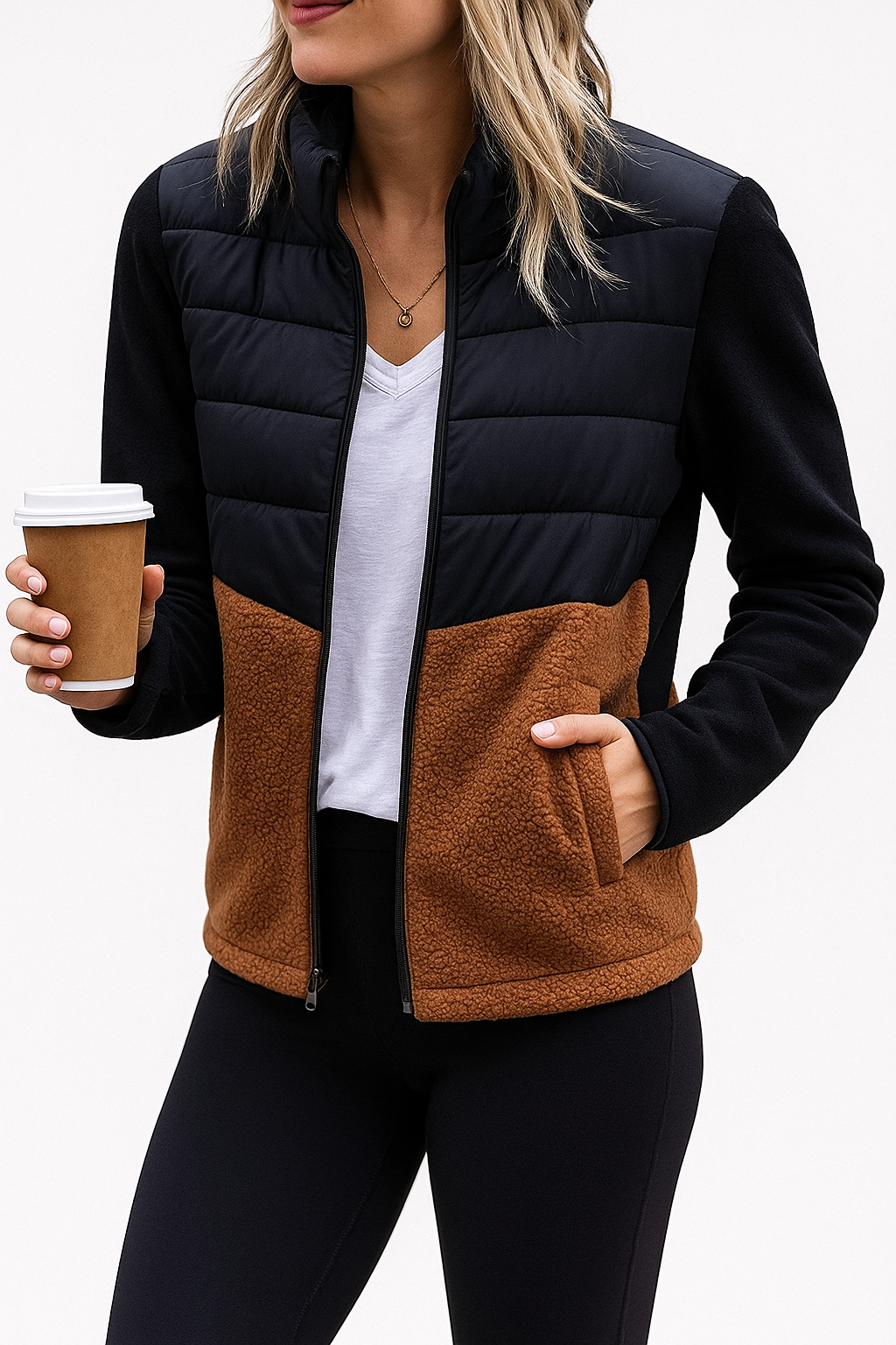Color Block Fleece Jacket for Women