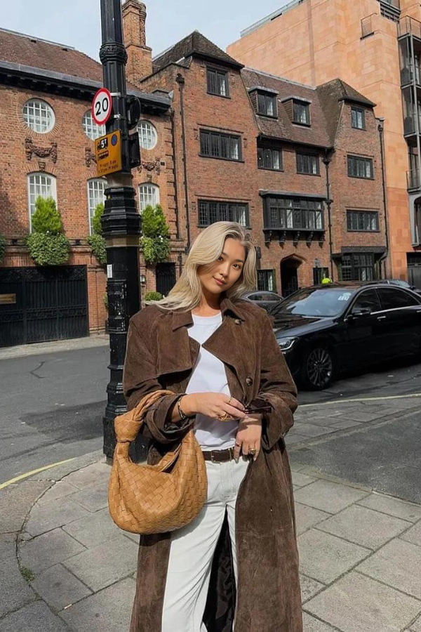 Long Faux Fur Belted Coat with Lapel Collar