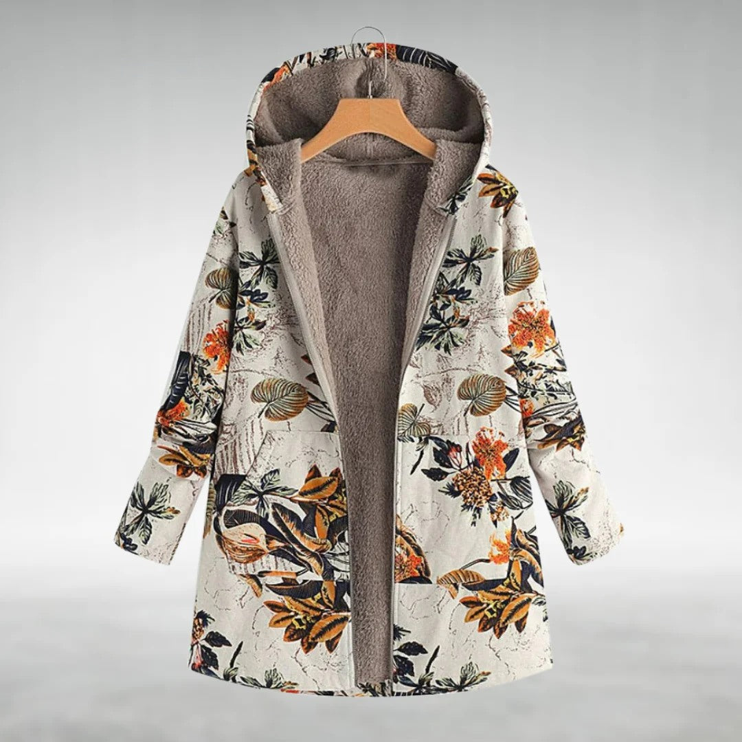 Floral Fleece-Lined Hooded Coat