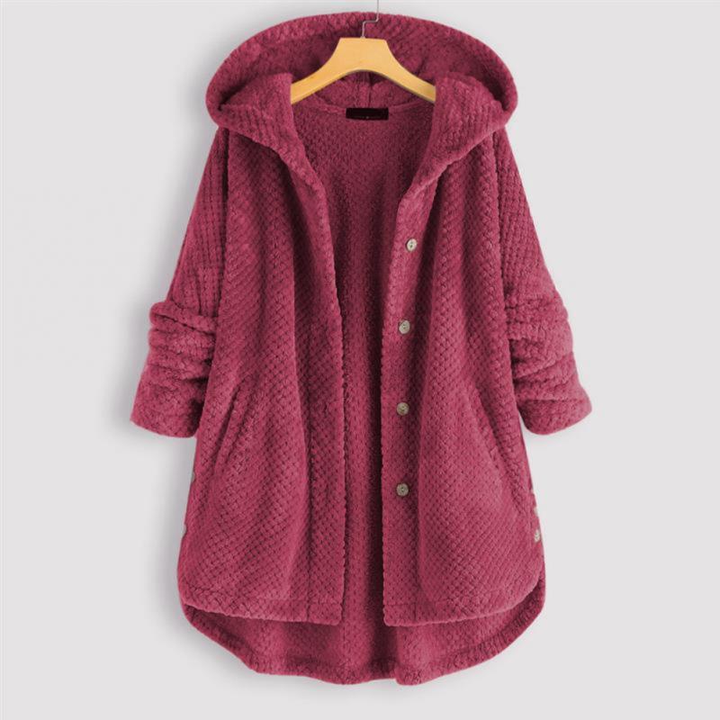 Button-Up Hooded Fleece Coat