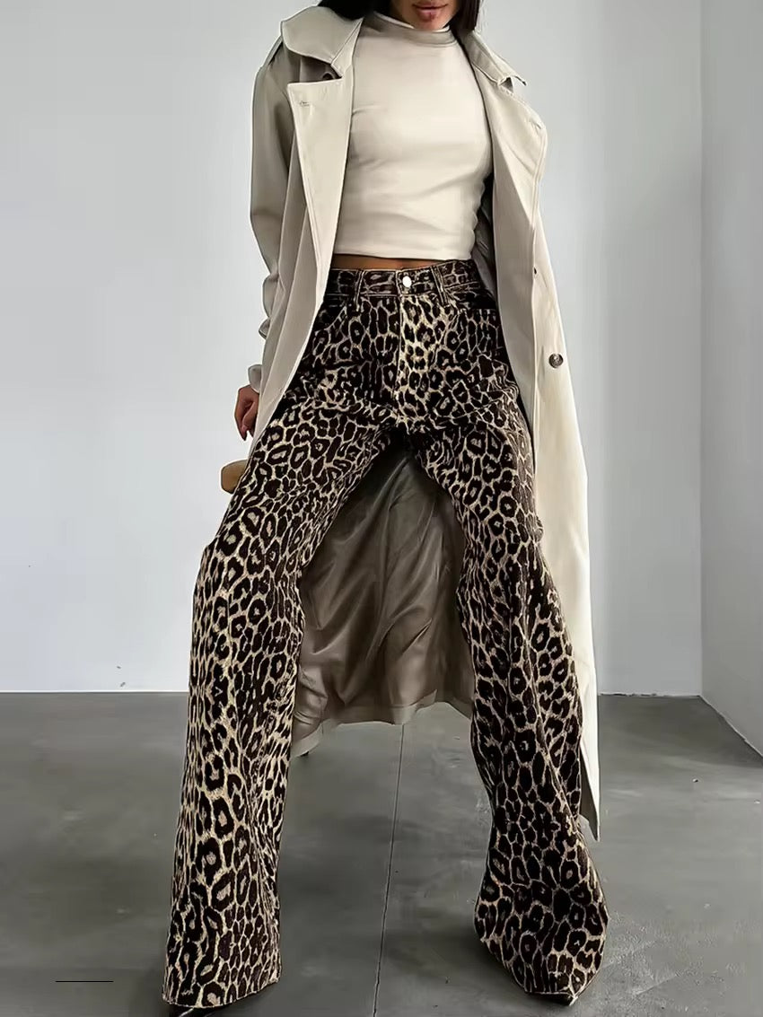 Leopard Print Wide-Leg Pants for Women