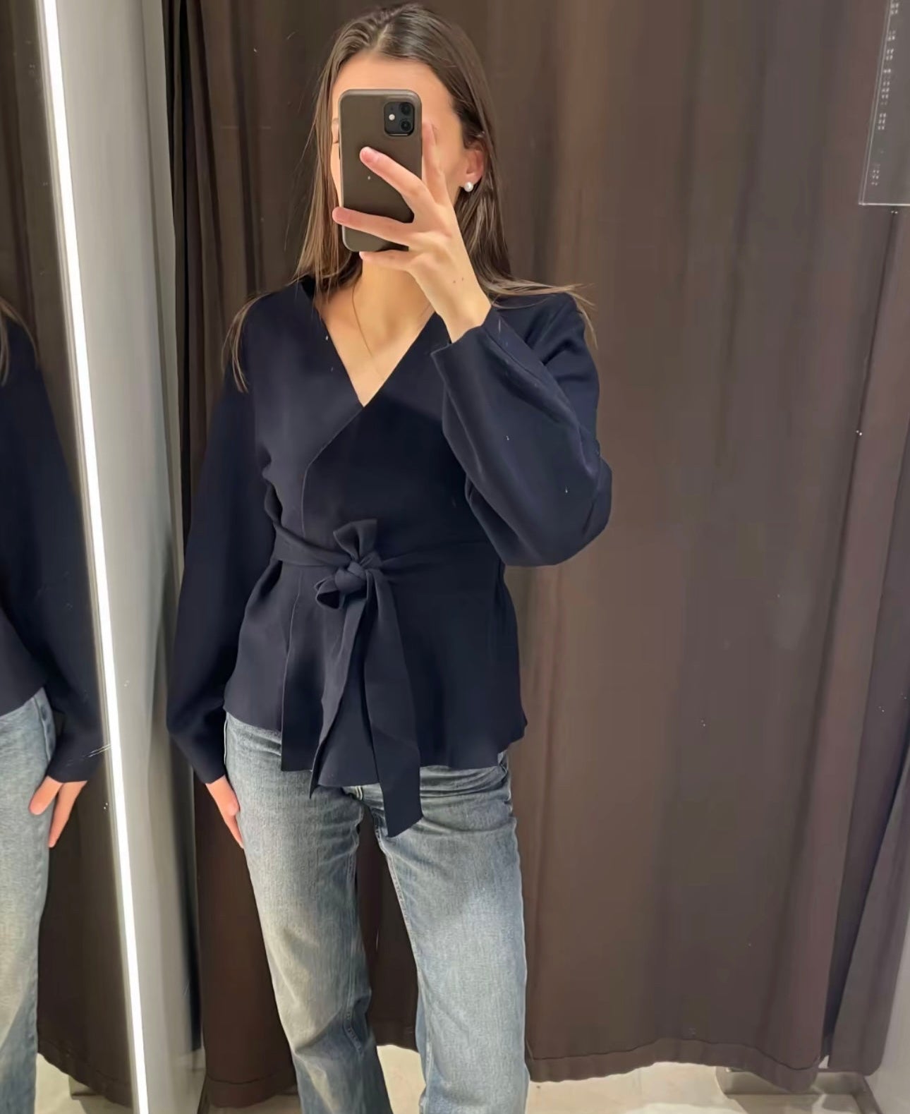 Elegant Wrap Tie Waist Long Sleeve Blouse for Women