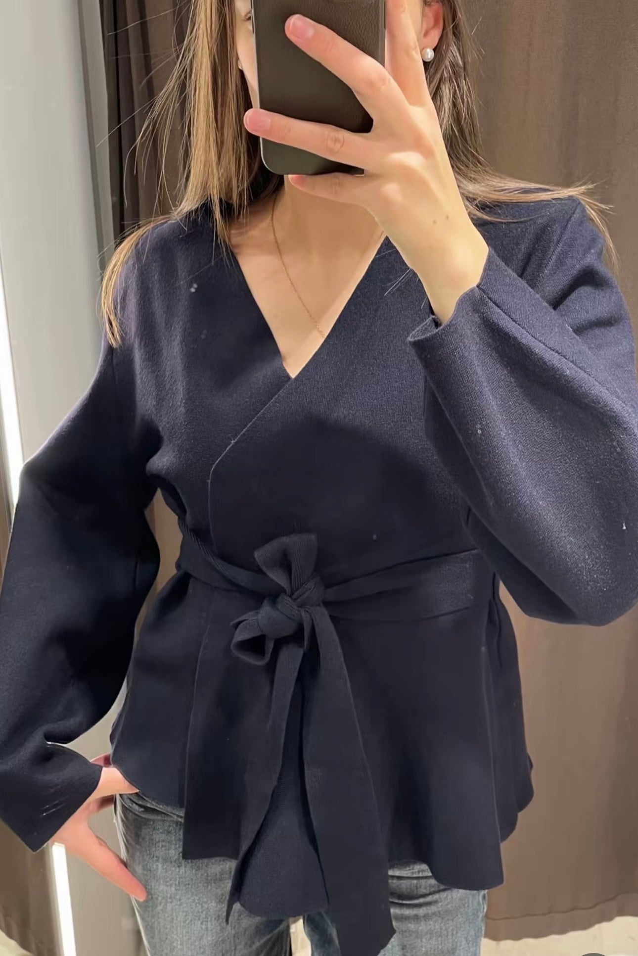 Elegant Wrap Tie Waist Long Sleeve Blouse for Women