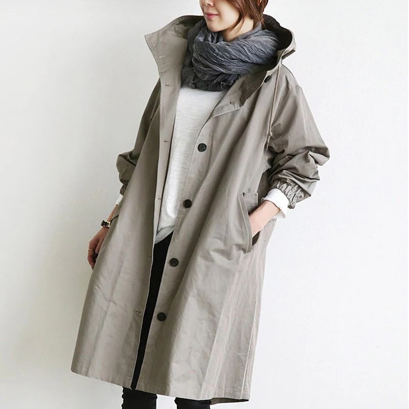 Oversized Hooded Trench Coat with Button Front