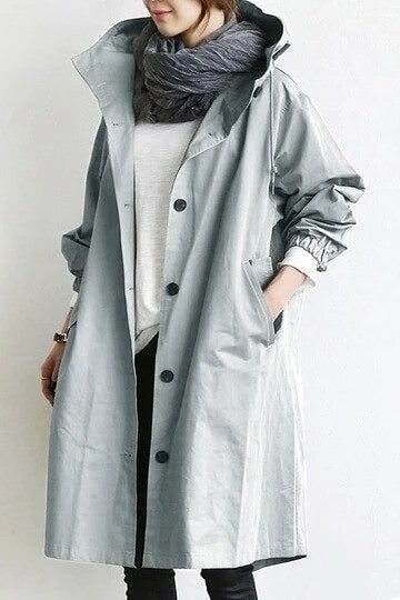 Oversized Hooded Trench Coat with Button Front