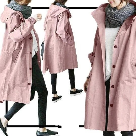 Oversized Hooded Trench Coat with Button Front