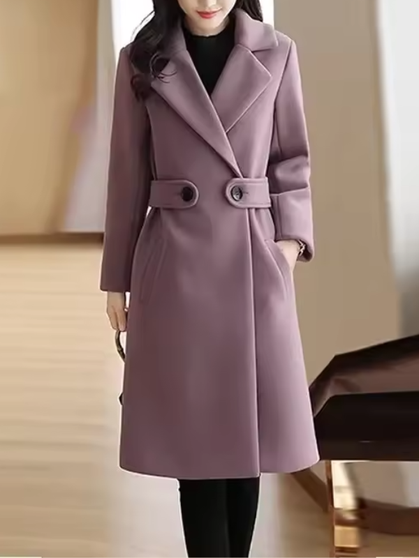 Classic Wool-Blend Long Coat with Lapel Collar