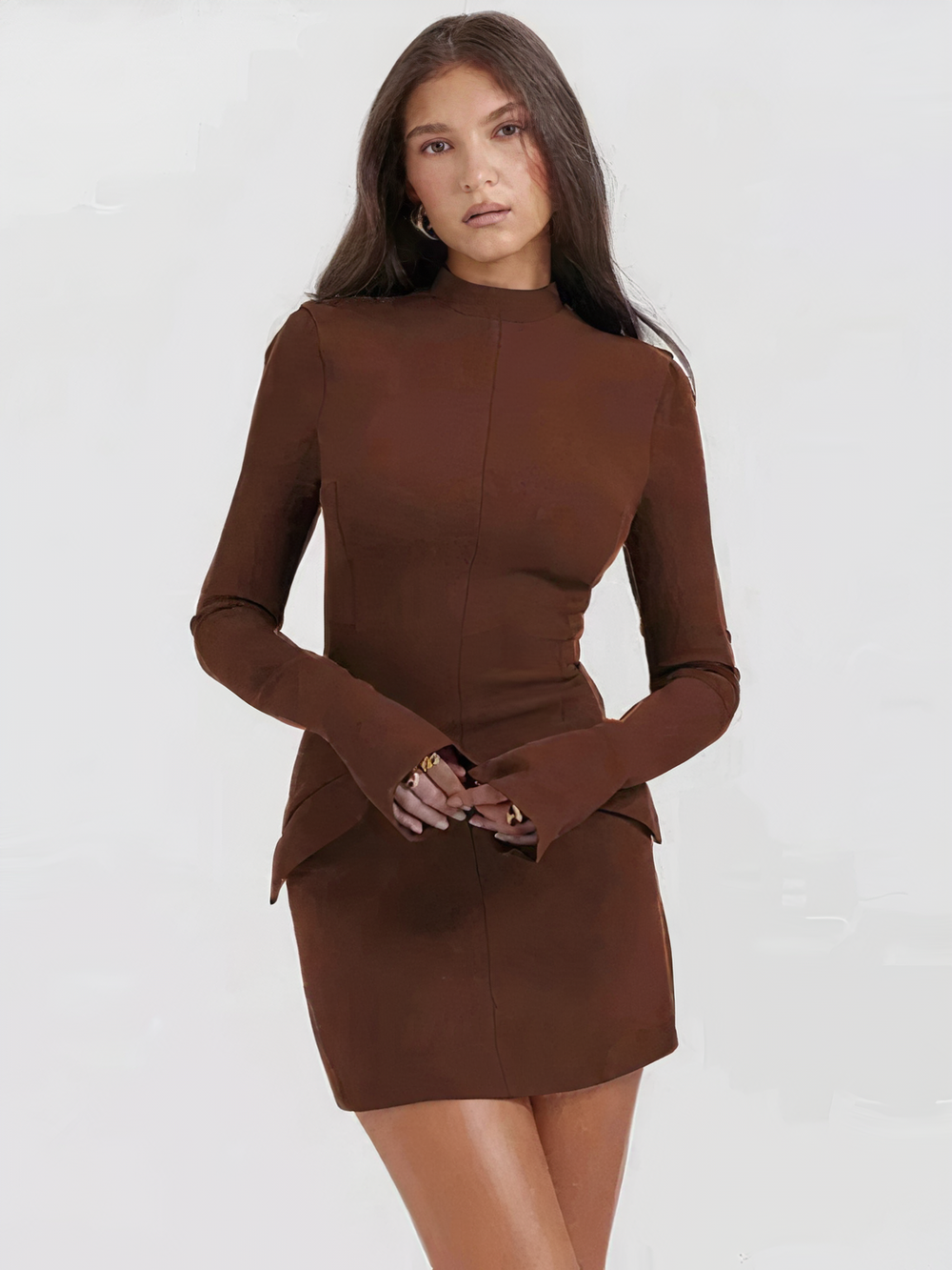 Long Sleeve Mock Neck Bodycon Mini Dress for Women