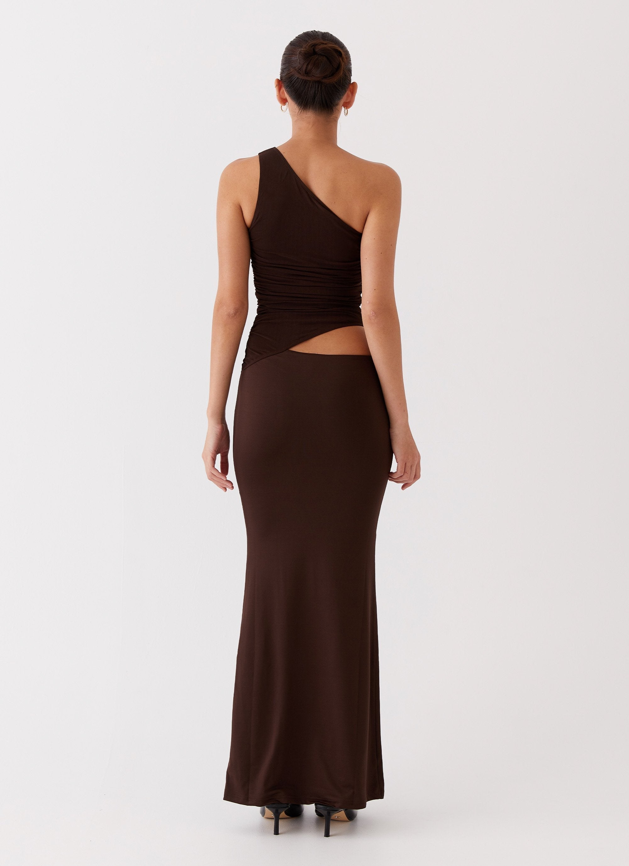 One-Shoulder Cut-Out Maxi Dress with Bodycon Fit