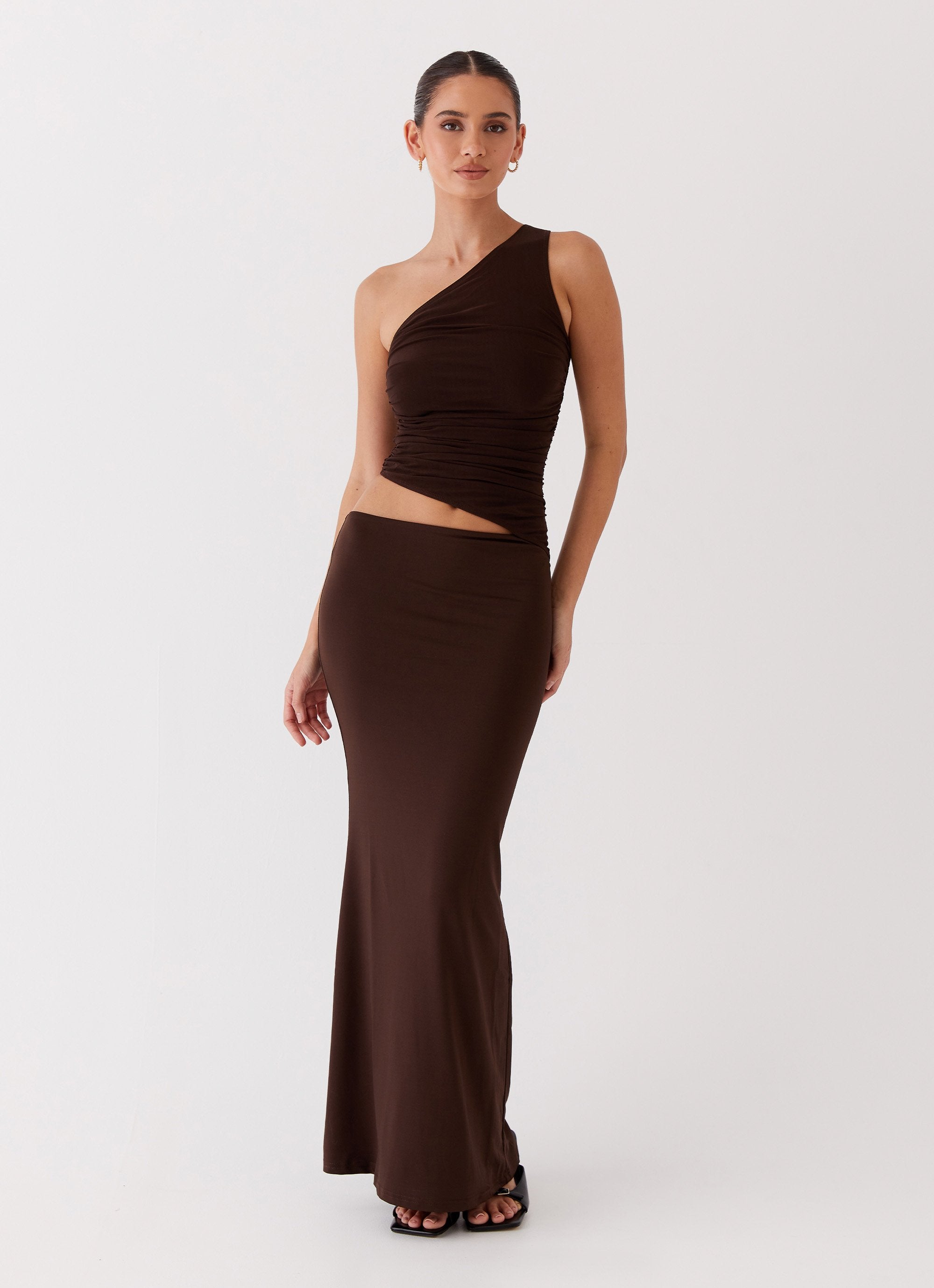 One-Shoulder Cut-Out Maxi Dress with Bodycon Fit