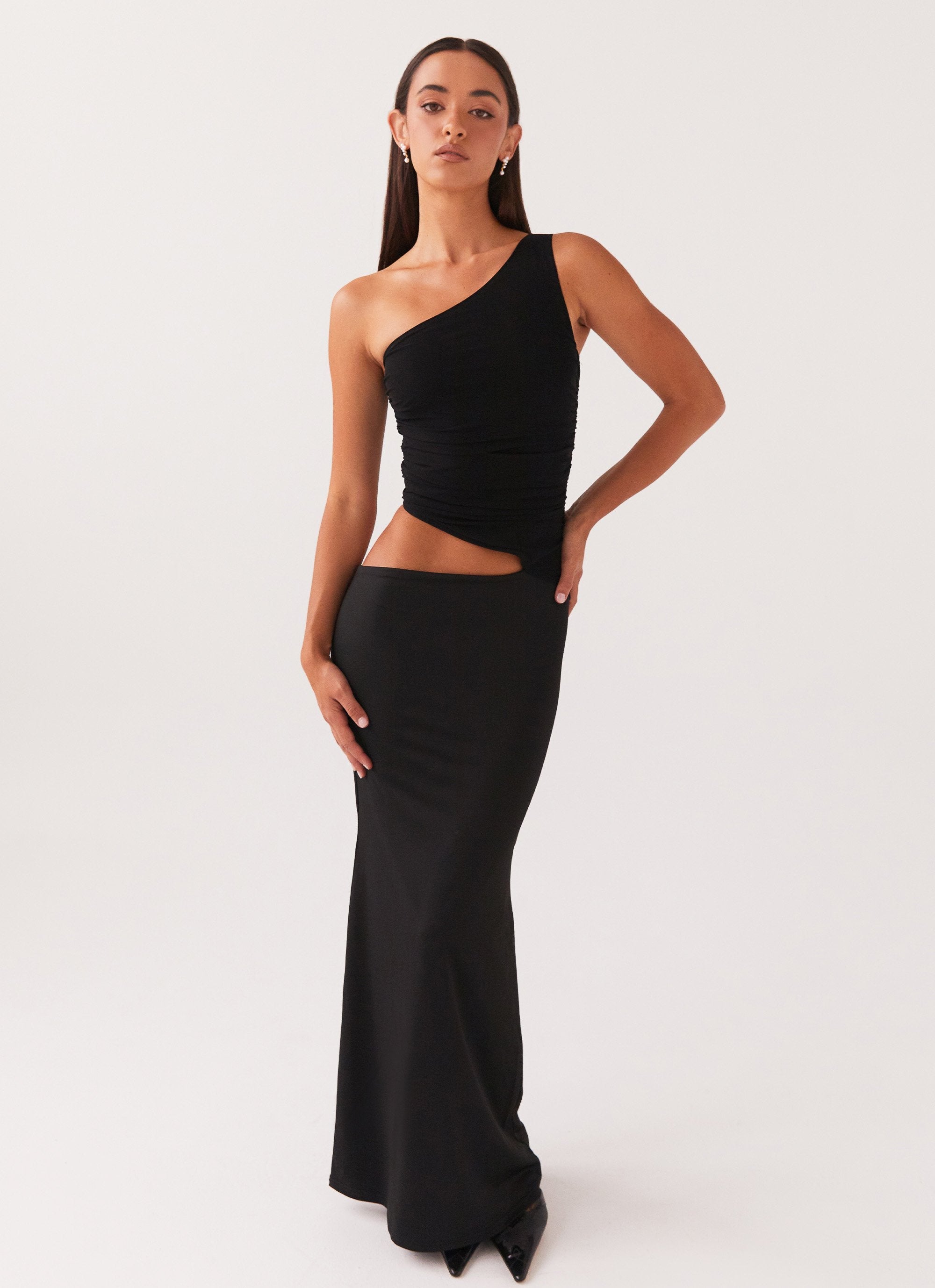 One-Shoulder Cut-Out Maxi Dress with Bodycon Fit