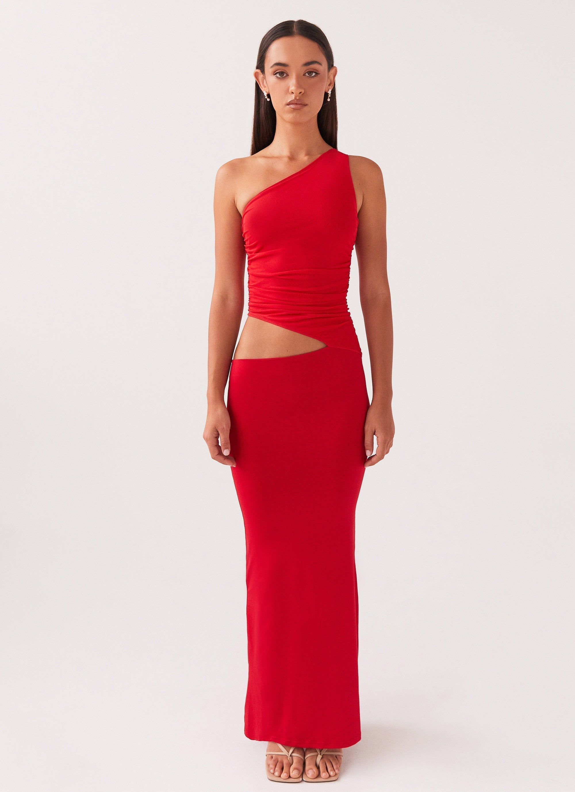 One-Shoulder Cut-Out Maxi Dress with Bodycon Fit