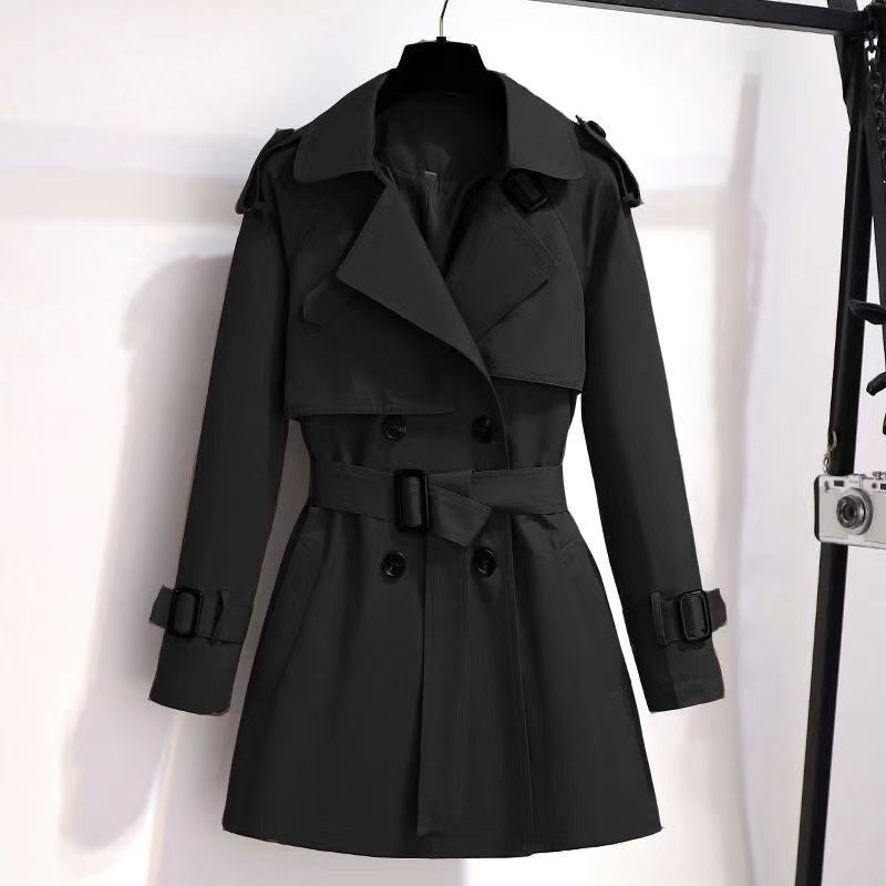 Short Belted Trench Coat with Double-Breasted Design