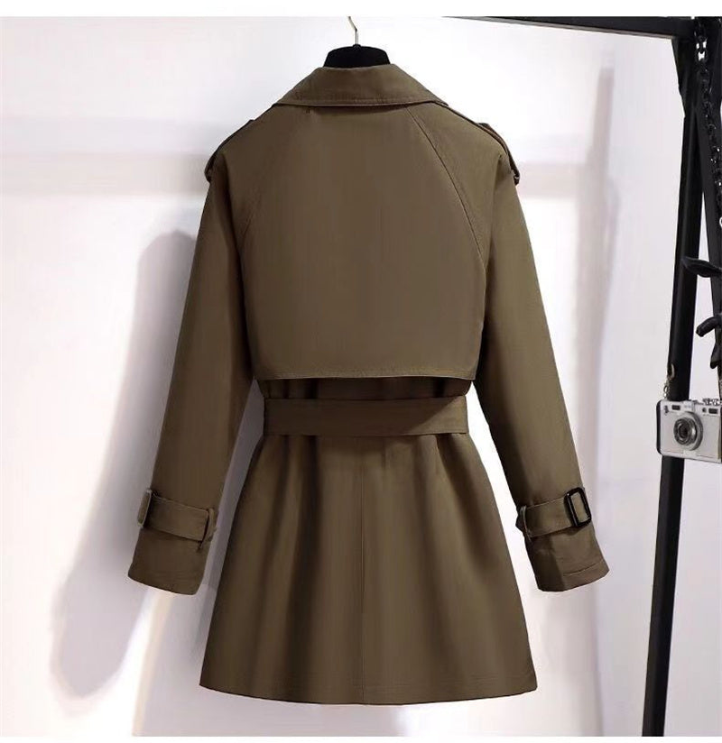 Short Belted Trench Coat with Double-Breasted Design