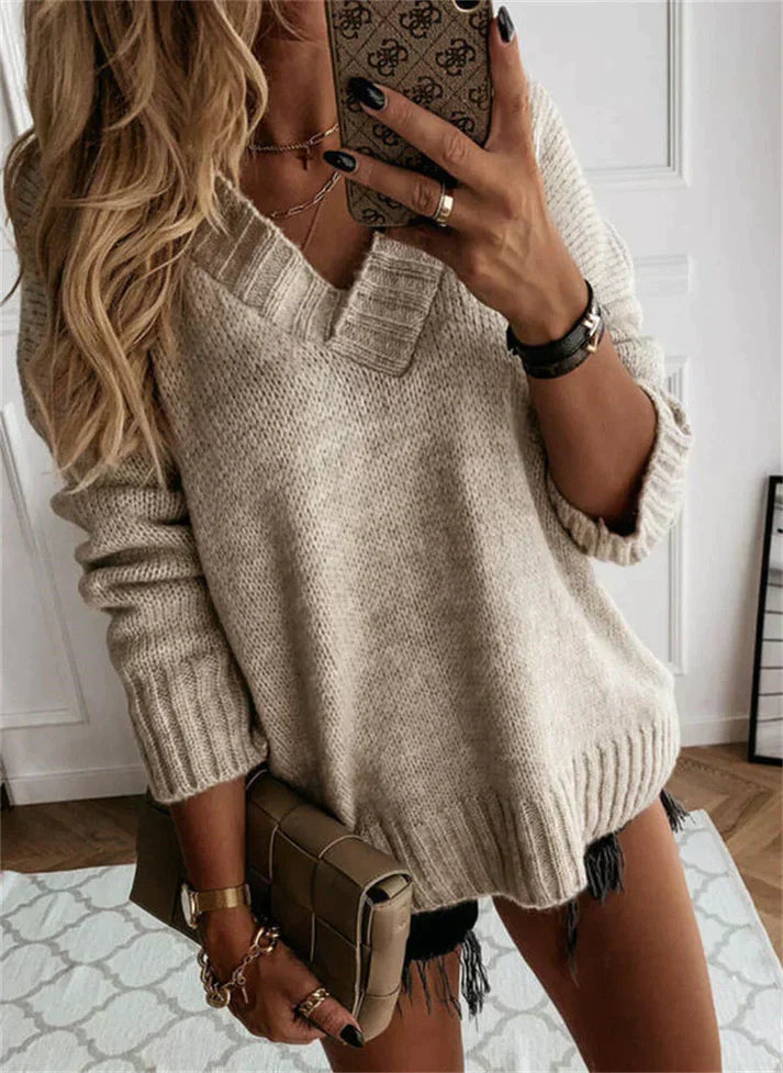 Casual Knit V-Neck Sweater for Women