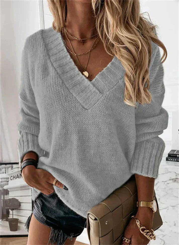 Casual Knit V-Neck Sweater for Women